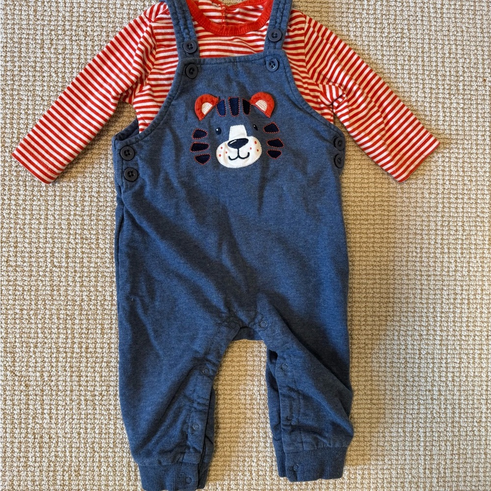Little Me Red and Blue Striped Overalls